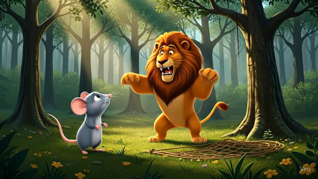 Lion and mouse happy after freedom