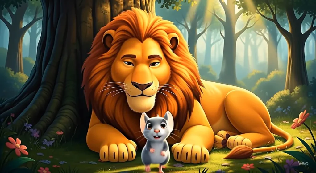 Lion letting the mouse go free